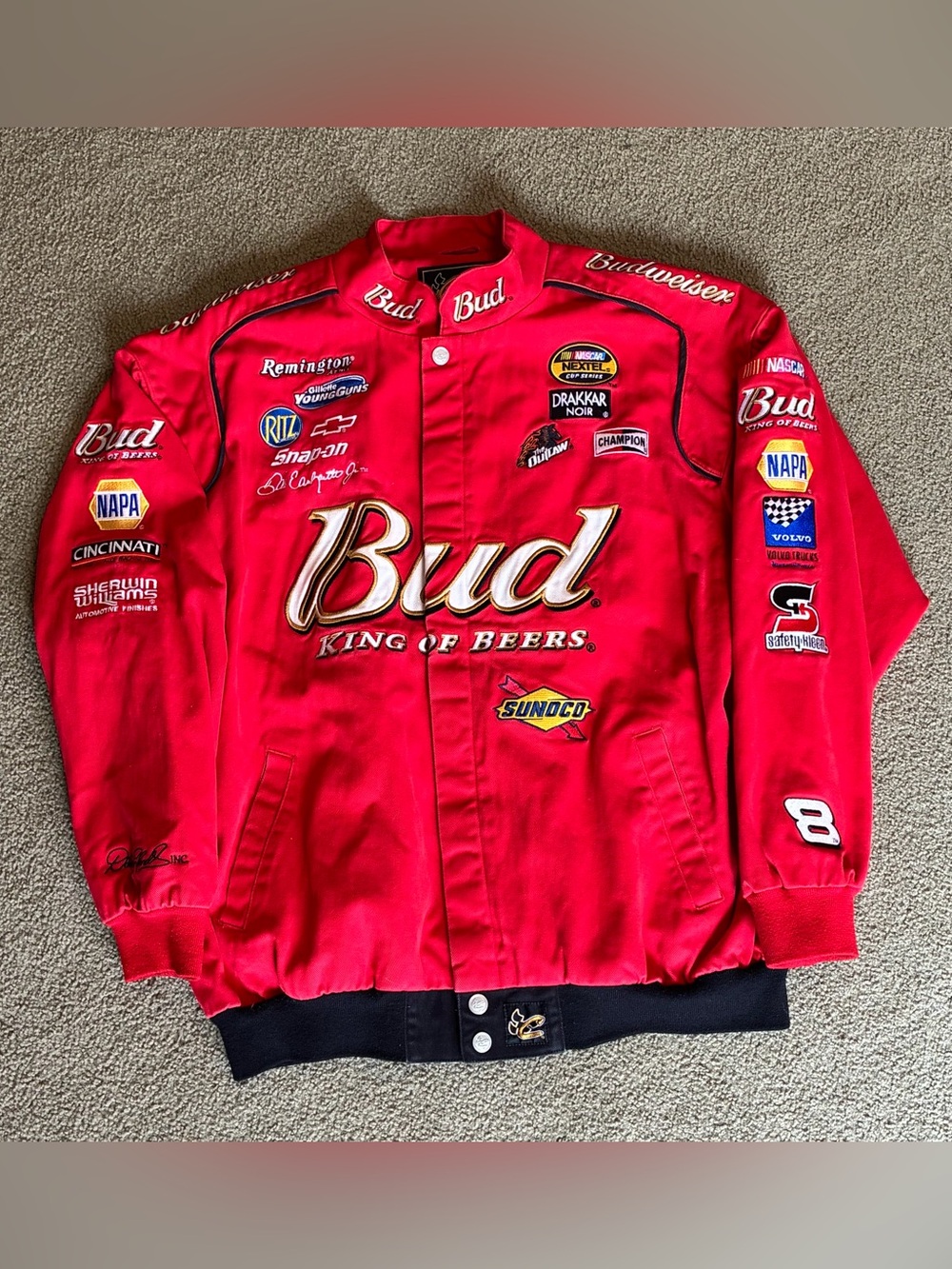 Chase Authentics Drivers Line Budweiser Racing NASCAR #8 Red Jacket Mens XL Coat